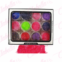 Decoración  AZUCAR Mixta para uñas 12 piezas de 1/8oz por estuche, (Con estuche) (pb)