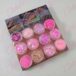 Decoración  GLITTER,AZUCAR Y FIGURA GEOMETRICA para uñas  12 piezas de 1/8 por paquete, (Sin estuche) surtido KLZ-YY169(Oferta)