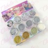 Decoración  GLITTER,AZUCAR Y FIGURA GEOMETRICA para uñas 12 piezas de 1/8 por paquete, (Sin estuche) (sin cromo)