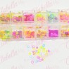 Decoración AROS COLORES NEON para uñas en pastillero – estuche de 13x5cm con 12 divisiones y tapa individual, surtido  (PB)