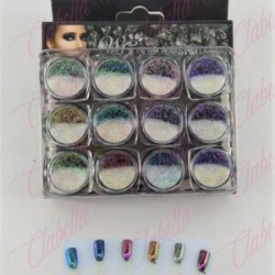 Decoración AZÚCAR  AURORA CAMALEÓN CON GLITTER para uñas 12 piezas de 1/8 por estuche, (Con estuche) surtido KT(197)-0765  /    
