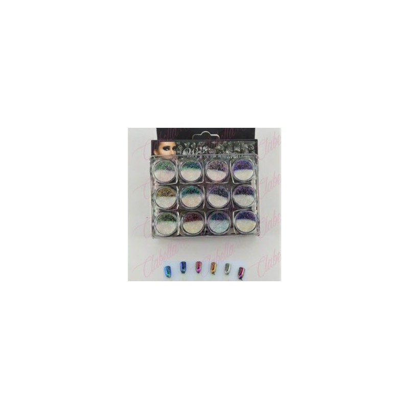 Decoración AZÚCAR  AURORA CAMALEÓN CON GLITTER para uñas 12 piezas de 1/8 por estuche, (Con estuche) surtido KT(197)-0765  /    