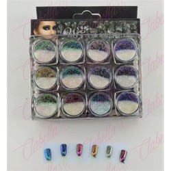 Decoración AZÚCAR  AURORA CAMALEÓN CON GLITTER para uñas 12 piezas de 1/8 por estuche, (Con estuche) surtido KT(197)-0765  /    