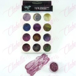 Decoración AZUCAR COLORES METALICOS para uñas 12 piezas de 1/8  por paquete, (Sin estuche) surtido KT(168)-0628 (glitter ultrafi