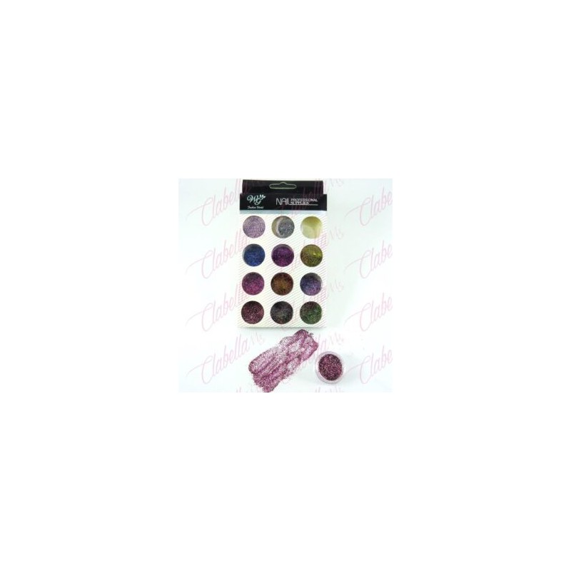 Decoración AZUCAR COLORES METALICOS para uñas 12 piezas de 1/8  por paquete, (Sin estuche) surtido KT(168)-0628 (glitter ultrafi