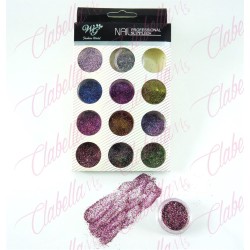 Decoración AZUCAR COLORES METALICOS para uñas 12 piezas de 1/8  por paquete, (Sin estuche) surtido KT(168)-0628 (glitter ultrafi