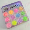 Decoración AZUCAR CON GLITTER NEON para uñas 12 piezas de 1/8 por estuche, surtido (Con estuche) (PB)(Oferta)