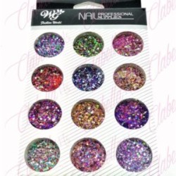 Decoración AZUCAR CON GLITTER normal para uñas 12 piezas de 1/8 por paquete, (Sin estuche) surtido KT(168)-, 213-0629, 213-0668 