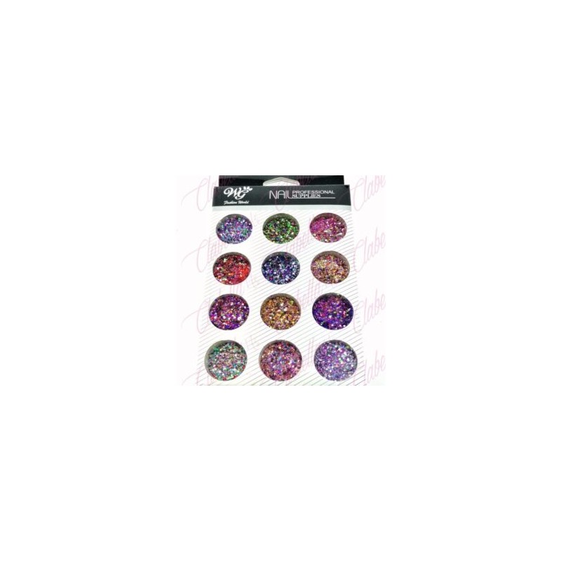 Decoración AZUCAR CON GLITTER normal para uñas 12 piezas de 1/8 por paquete, (Sin estuche) surtido KT(168)-, 213-0629, 213-0668 