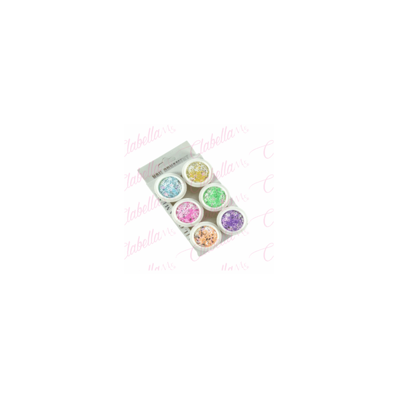 Decoración  ESTRELLAS CON GLITTER, AZÚCAR Y CRISPY  para uñas 6 piezas de 1/8oz por paquete (PB)