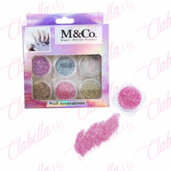 Decoración  GLITTER Y AZUCAR para uñas 6 piezas de 1/8oz por estuche, (Con estuche)  (pb)