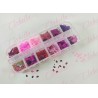 Decoración BESOS COLORES METALICOS para uñas en pastillero – estuche de 13x5cm con 12 divisiones y tapa individual, surtido (OFE