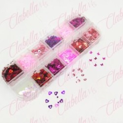 Decoración BESOS Y MARIPOSAS  puede llegar a traer corazones San Valentín para uñas  en pastillero – estuche de 13x5cm con 12 di