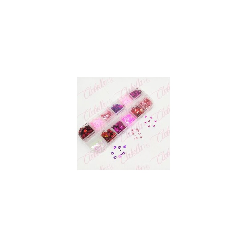 Decoración BESOS Y MARIPOSAS  puede llegar a traer corazones San Valentín para uñas  en pastillero – estuche de 13x5cm con 12 di