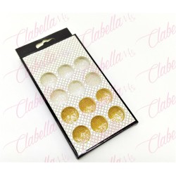 Decoración CAVIAR BLANCO Y ORO  para uñas,  en estuche  aprox de 7×12.5cm con 12 divisiones, surtido (PB)