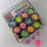 Decoración AZUCAR NEON CON FLAKE Y FIGURAS MIXTAS para uñas 12 piezas de 1/8 por estuche, (Con estuche) surtido (PB)