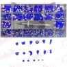 Decoración con cristales en diferentes tamaños AZUL y katana para uñas, en estuche rígido aprox de 12.5x 24.5cm con 20 divisione