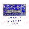 Decoración con cristales en diferentes tamaños AZUL y katana para uñas, en estuche rígido aprox de 12.5x 24.5cm con 20 divisione