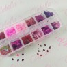 Decoración BESOS COLORES METALICOS para uñas en pastillero – estuche de 13x5cm con 12 divisiones y tapa individual, surtido (OFE