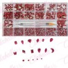 Decoración con cristales en diferentes tamaños ROJO-VINO y katana para uñas, en estuche rígido aprox de 12.5x 24.5cm con 20 divi