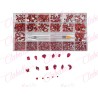 Decoración con cristales en diferentes tamaños ROJO-VINO y katana para uñas, en estuche rígido aprox de 12.5x 24.5cm con 20 divi