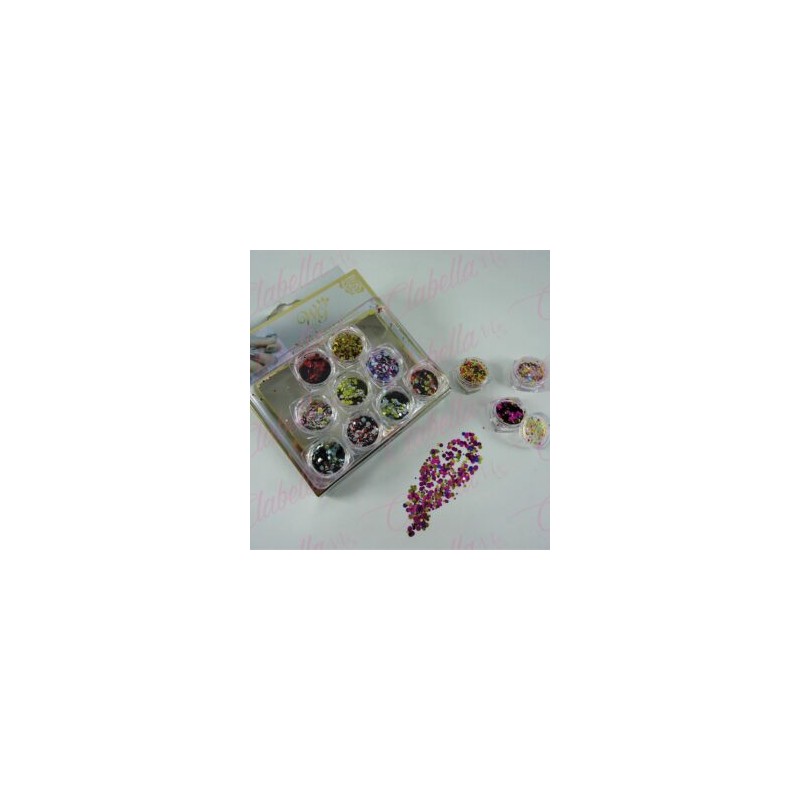 Decoración CONFETI METALICA en frascos de 1/8  12 piezas por estuche,(Con estuche) surtido  KT(141)0609A  /  KT215-0609C      /K