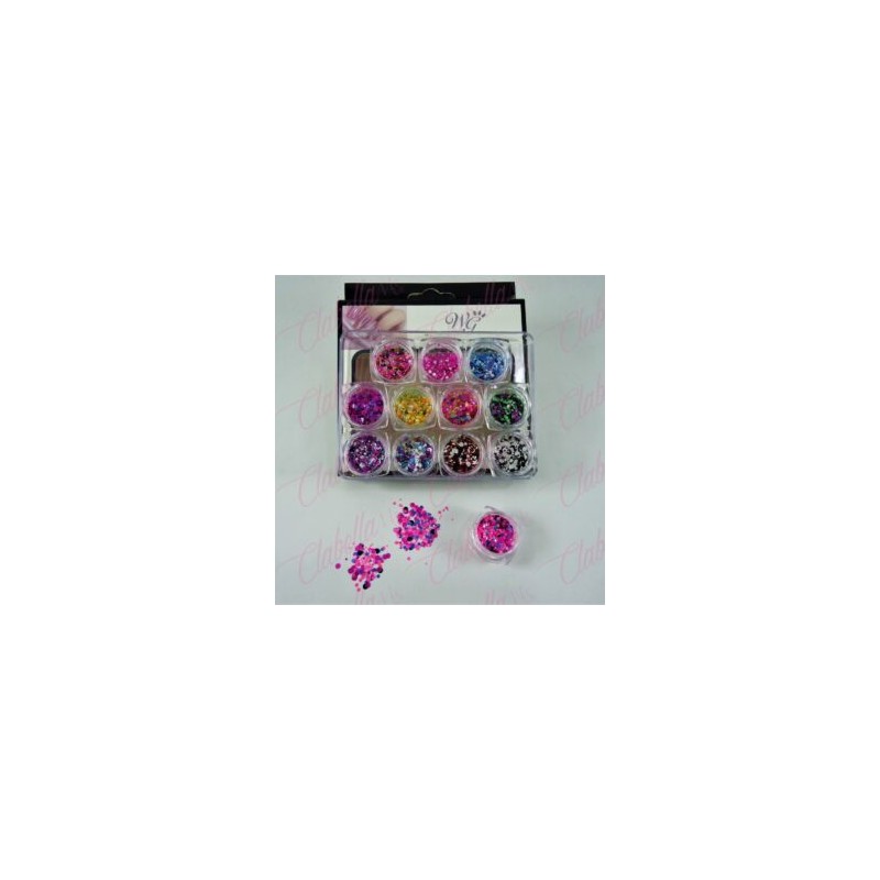 Decoración CONFETI NEON para uñas 12 piezas de 1/8 por estuche, (Con estuche) surtido KT(141)-0609B KT(141)-0609D/ KT(239)-0609D