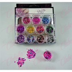 Decoración CONFETI NEON para uñas 12 piezas de 1/8 por estuche, (Con estuche) surtido KT(141)-0609B KT(141)-0609D/ KT(239)-0609D