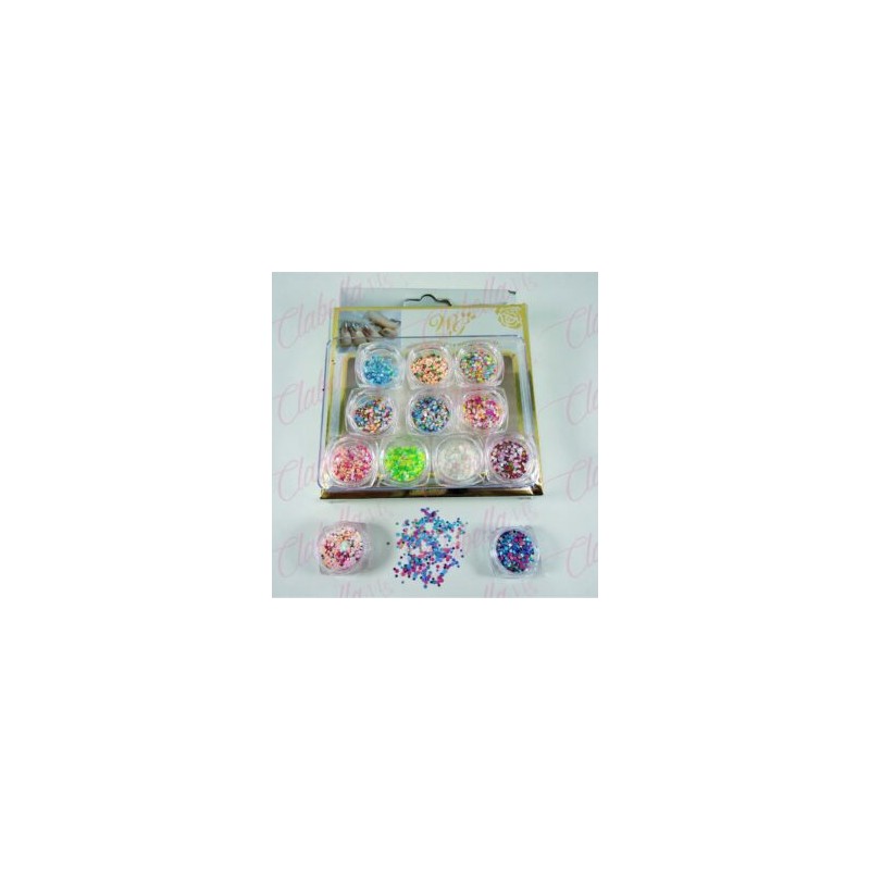 Decoración CONFETI PASTEL para uñas 12 piezas de 1/8 por estuche, (Con estuche) surtido KT(177)-0609E/KT(213)-0678