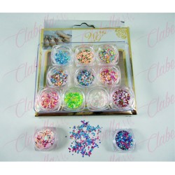 Decoración CONFETI PASTEL para uñas 12 piezas de 1/8 por estuche, (Con estuche) surtido KT(177)-0609E/KT(213)-0678