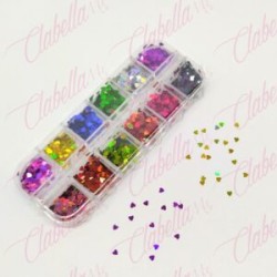 Decoración CORAZONES METALICAS para uñas en pastillero – estuche de 13x5cm con 12 divisiones y tapa individual  MGK-E722, surtid