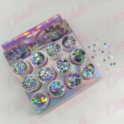Decoración CORAZONES TORNASOL DIFERENTES TAMAÑOS para uñas 12 piezas de 1/8  por paquete, (Con o Sin estuche) surtido (PB) (Ofer