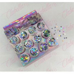 Decoración CORAZONES TORNASOL DIFERENTES TAMAÑOS para uñas 12 piezas de 1/8  por paquete, (Con o Sin estuche) surtido (PB) (Ofer
