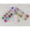 Decoración COPOS DE NIEVE Y FIGURAS SURTIDAS para uñas en pastillero – estuche de 13x5cm con 12 divisiones y tapa individual, su