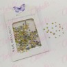 Decoración CRISTAL de plástico color AMARILLO CAMALEON en diferentes tamaños para uñas, aprox 600 piezas en sobre de 11.5x7cm,  