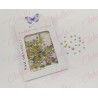 Decoración CRISTAL de plástico color AMARILLO CAMALEON en diferentes tamaños para uñas, aprox 600 piezas en sobre de 11.5x7cm,  