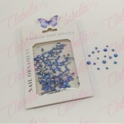 Decoración CRISTAL de plástico color AZUL CAMALEON en diferentes tamaños para uñas, aprox 600 piezas en sobre de 11.5x7cm, Q22-G