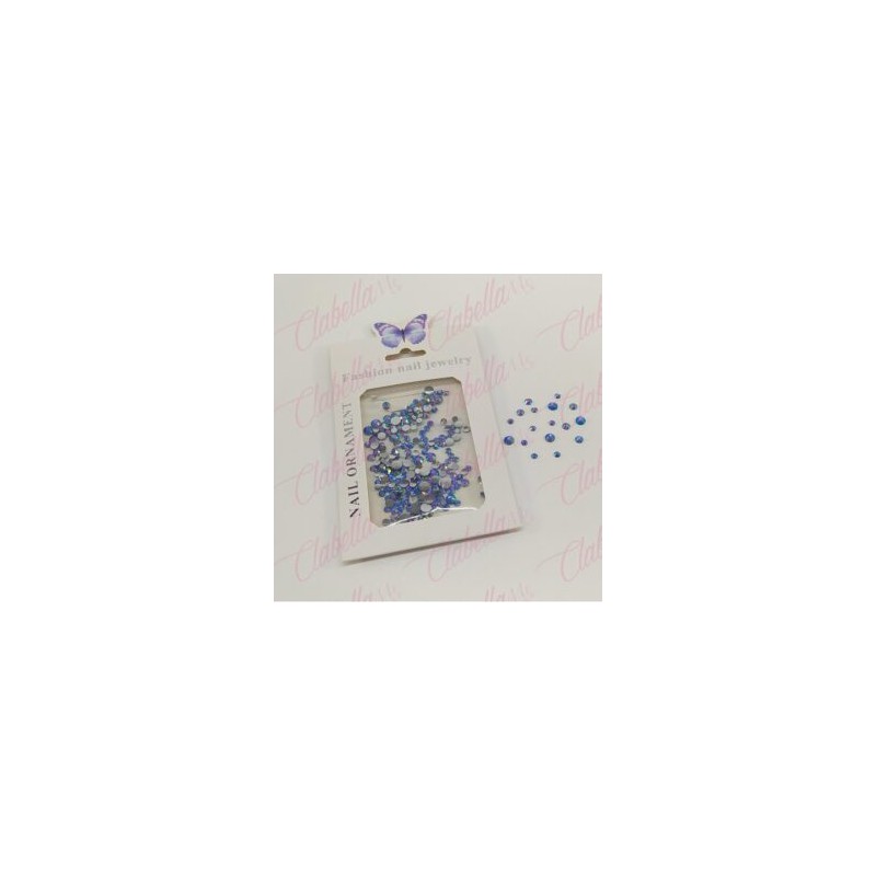 Decoración CRISTAL de plástico color AZUL CAMALEON en diferentes tamaños para uñas, aprox 600 piezas en sobre de 11.5x7cm, Q22-G