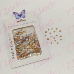 Decoración CRISTAL de plástico color NARANJA CAMALEON en diferentes tamaños para uñas, aprox 600 piezas en sobre de 11.5x7cm, Q2