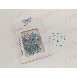 Decoración CRISTAL de plástico color TURQUESA CAMALEON Y TORNASOL en diferentes tamaños para uñas, aprox 600 piezas en sobre de 