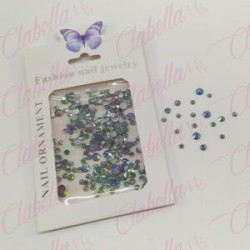 Decoración CRISTAL de plástico color TURQUESA TONOS MORADO Y DORADO CAMALEON en diferentes tamaños para uñas, aprox 600 piezas e