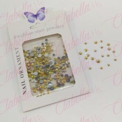 Decoración CRISTAL de plástico color AMARILLO CAMALEON en diferentes tamaños para uñas, aprox 600 piezas en sobre de 11.5x7cm,  
