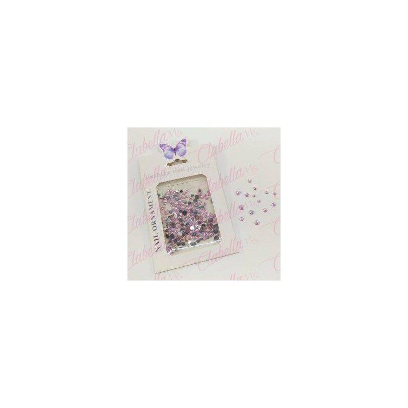 Decoración CRISTAL de plástico ROSA PASTEL CAMALEON en diferentes tamaños para uñas, aprox 600 piezas en sobre de 11.5x7cm,  Q22