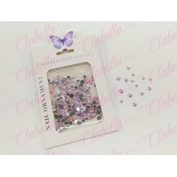Decoración CRISTAL de plástico ROSA PASTEL CAMALEON en diferentes tamaños para uñas, aprox 600 piezas en sobre de 11.5x7cm,  Q22