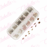 Decoración CRISTALES CHAMPAGNE CON FIGURAS  para uñas, aprox 400 piezas en estuche de plástico de 13x5cm con 12 divisiones y tap