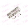Decoración CRISTALES PLATA CON FIGURAS  para uñas, aprox 400 piezas en estuche de plástico de 13x5cm cn 12 divisiones y tapa ind