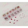 Decoración CRISTALES ROJO CRISTALIZADO CON FIGURAS para uñas, aprox 400 piezas en pastillero – estuche de plástico de 13x5cm con