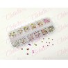 Decoración CRISTALES ROSA CAMALEON tonos verde cristalizado con figuras para uñas, aprox 400 piezas en pastillero – estuche de p