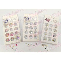 Decoración CRISTAL Y FIGURAS DE COLOR para uñas aprox 480 piezas, en estuche de 7×12.5cm con 12 divisiones, surtido (Cristales d