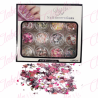 Decoración diferentes figuras mariposa, luna, conejo, crispy y confeti para uñas 12 piezas de 1/8 oz  por estuche KT(240)-0862, 